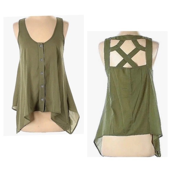 Olive green cut out back flowy tank size medium - Picture 1 of 9